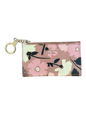 Kate Spade Pink Floral Zip Card Case Wallet with Keychain